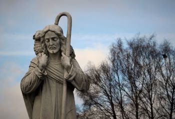 Jesus carrying a lamb and shepherd's crook