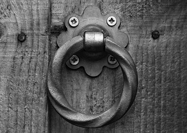 Simple door knocker on wooden door